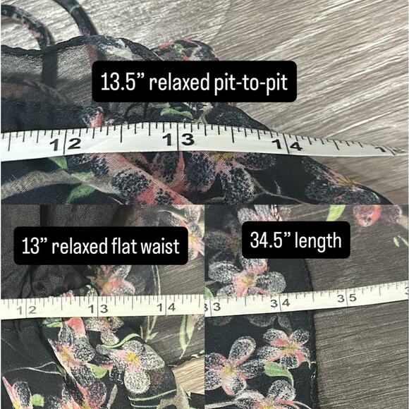 VTG 60-70s Black Chiffon Tiered Midi Dress Pink Floral Coquette Fairy Cottage XS - Picture 11 of 12